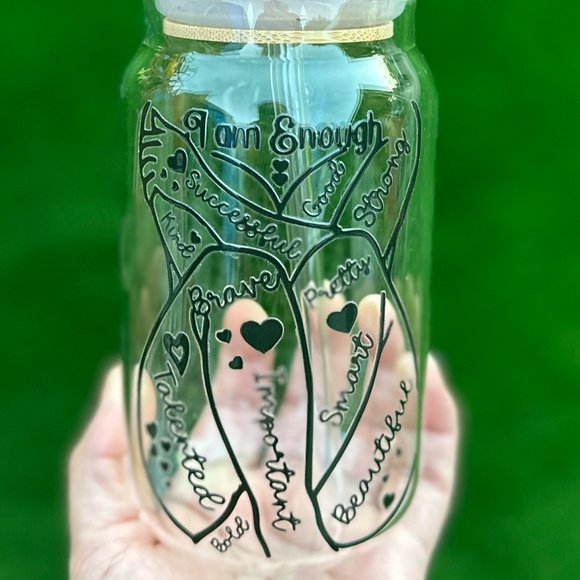 I Am enough, custom glass cup - Picture 4 of 4